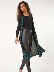 Roman Green Sequin Longline Stretch Cardigan - Image 1 of 6