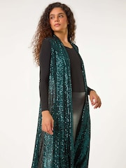 Roman Green Sequin Longline Stretch Cardigan - Image 3 of 6