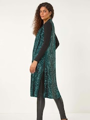 Roman Green Sequin Longline Stretch Cardigan - Image 4 of 6