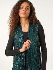 Roman Green Sequin Longline Stretch Cardigan - Image 5 of 6