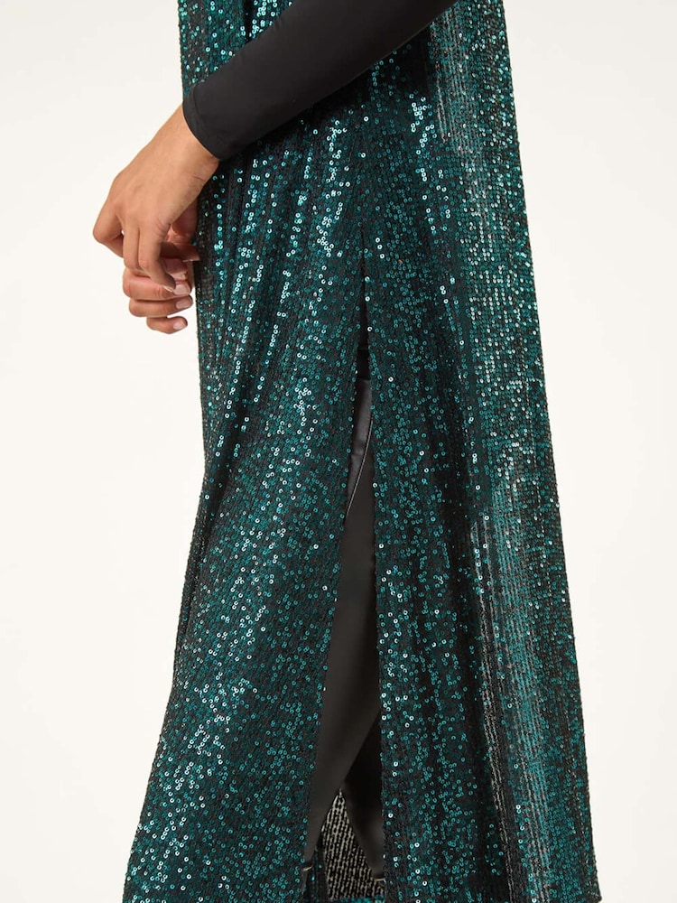 Roman Green Sequin Longline Stretch Cardigan - Image 6 of 6