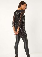Roman Black Circle Sequin Asymmetric Top - Image 3 of 5