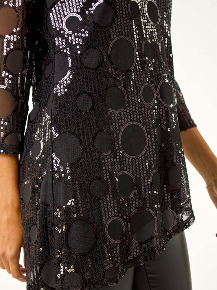 Roman Black Circle Sequin Asymmetric Top - Image 5 of 5