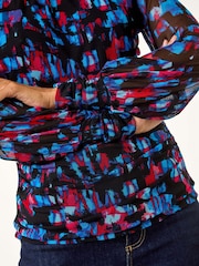 Roman Red Mesh Printed Stretch Top - Image 2 of 5