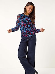 Roman Red Mesh Printed Stretch Top - Image 5 of 5