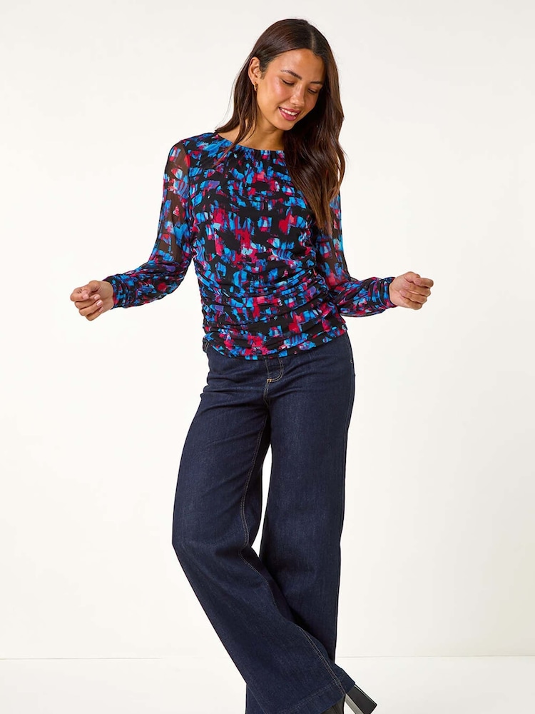 Roman Red Mesh Printed Stretch Top - Image 5 of 5