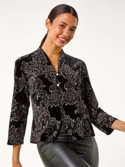 Roman Black Metallic Glitter Velvet Blouse - Image 2 of 5