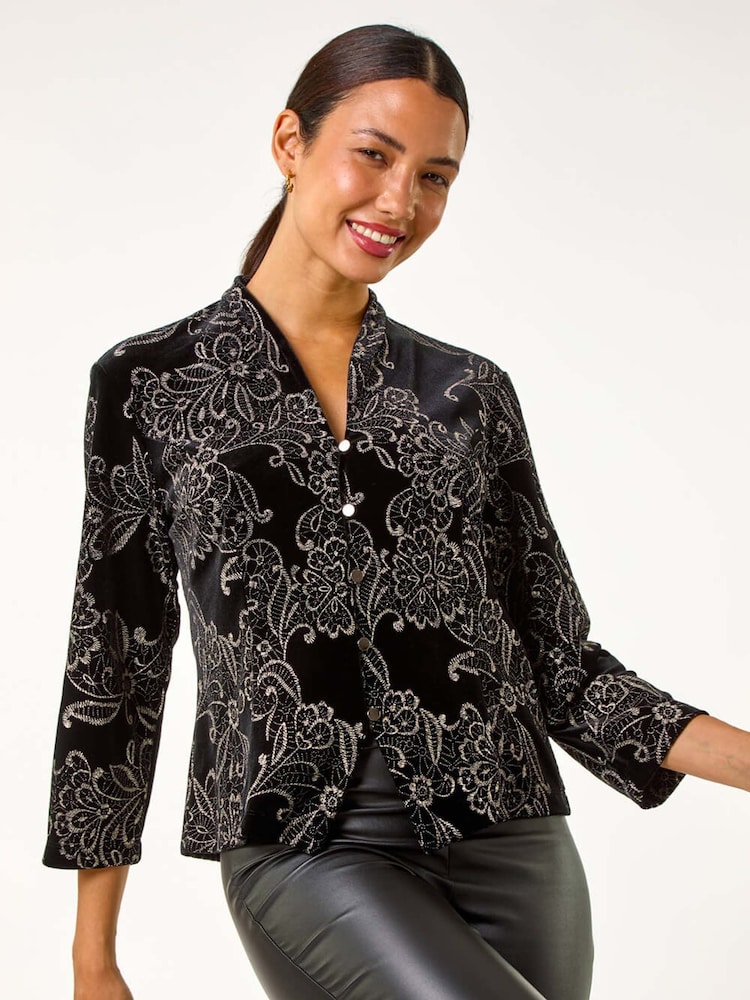 Roman Black Metallic Glitter Velvet Blouse - Image 2 of 5