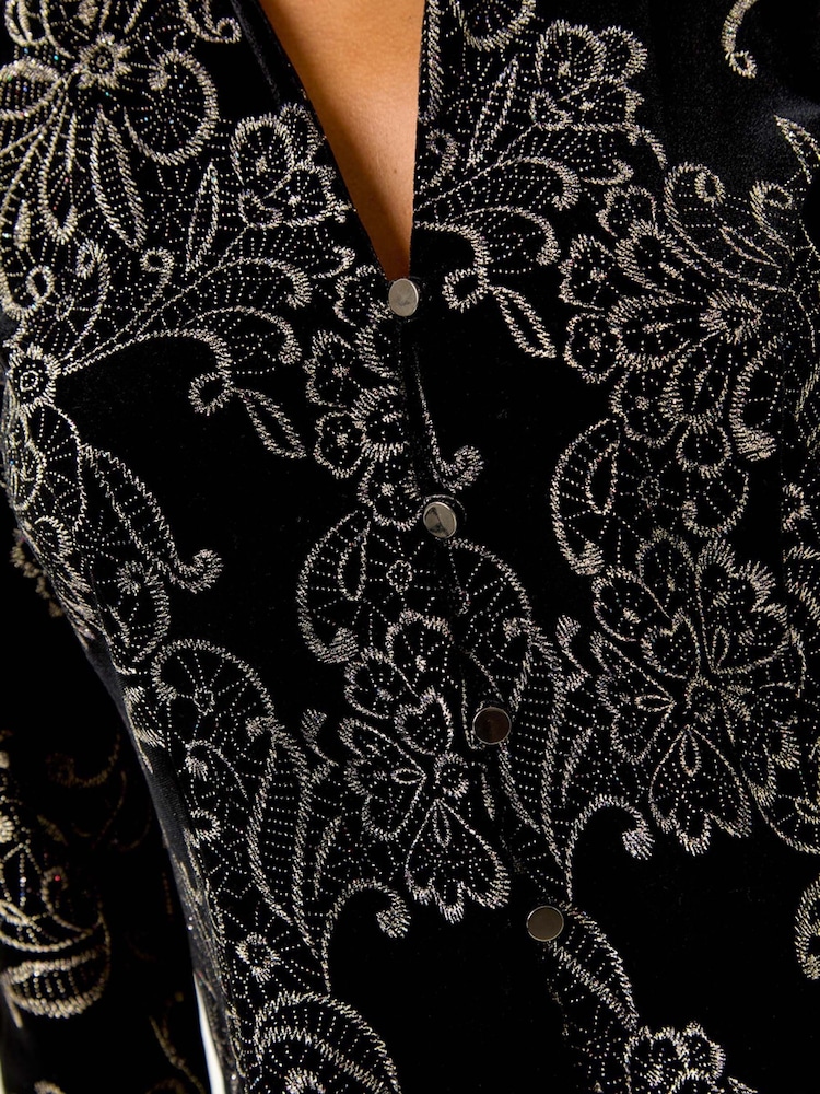 Roman Black Metallic Glitter Velvet Blouse - Image 5 of 5