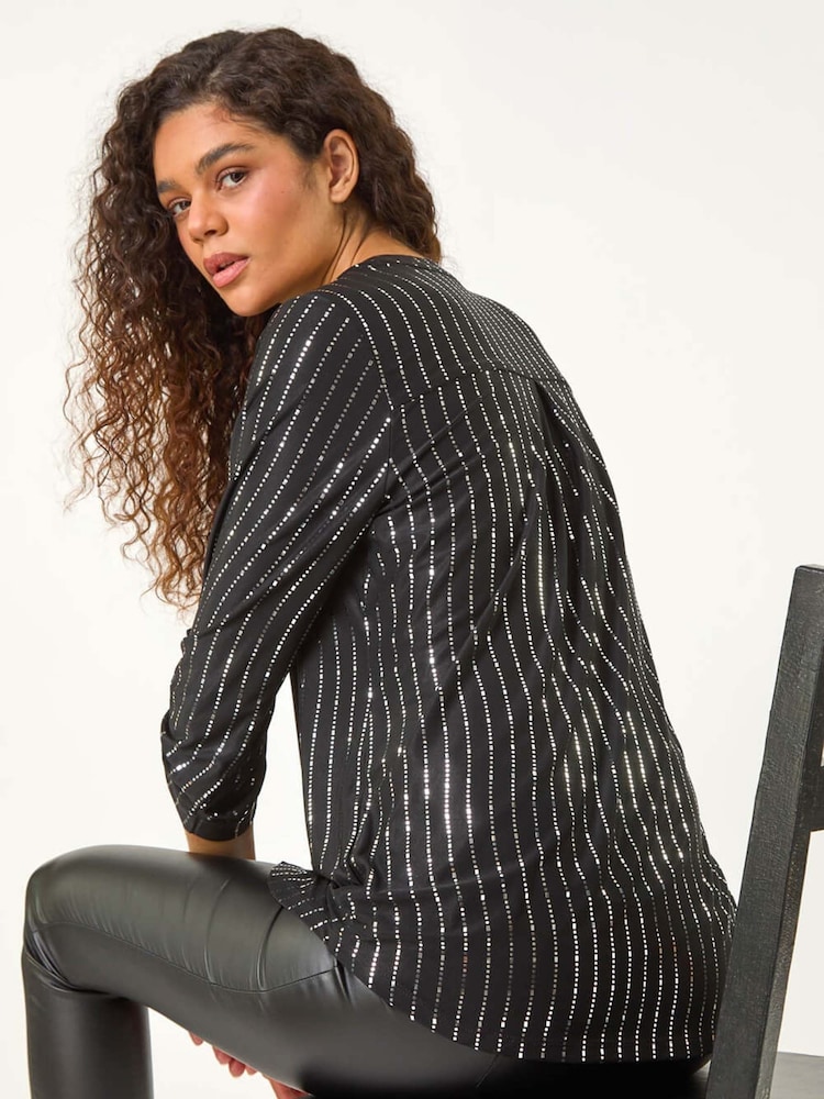 Roman Metallic Dotted Foil Print Stretch Blouse - Image 1 of 6