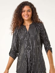 Roman Metallic Dotted Foil Print Stretch Blouse - Image 4 of 6