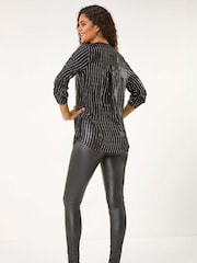 Roman Metallic Dotted Foil Print Stretch Blouse - Image 6 of 6