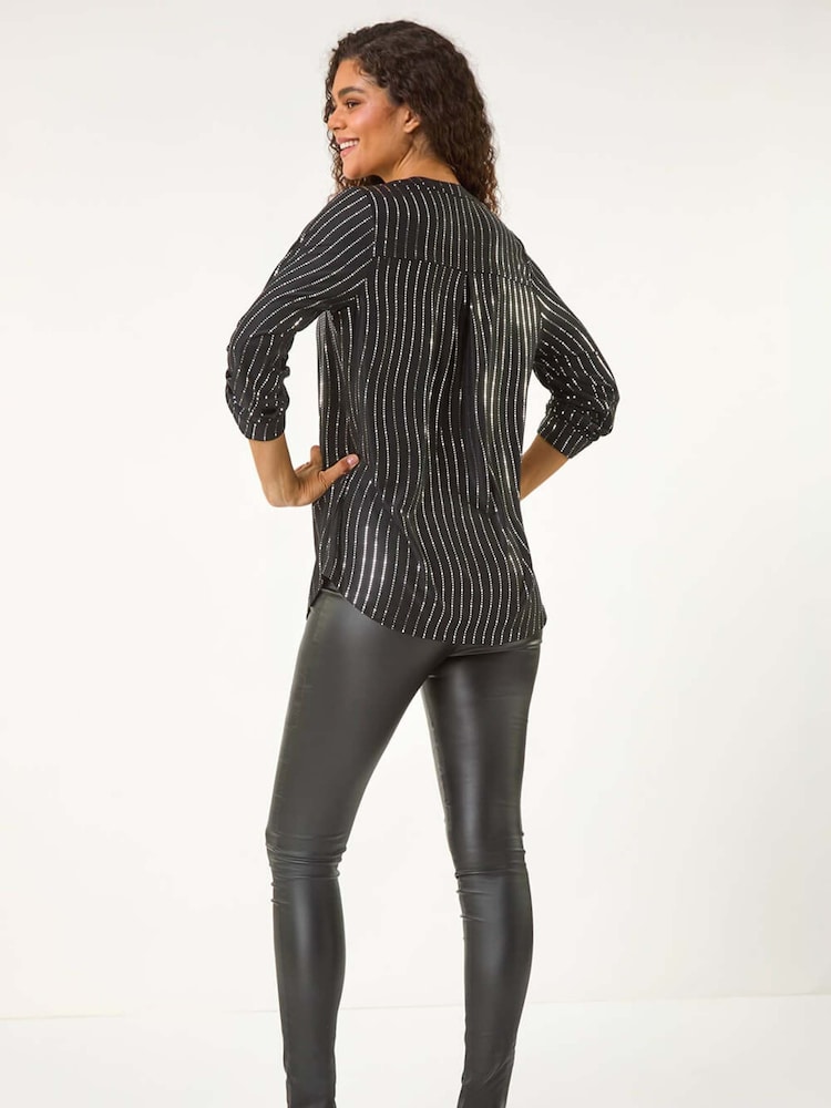 Roman Metallic Dotted Foil Print Stretch Blouse - Image 6 of 6
