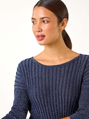Roman Blue Shimmer Ribbed Knitted Jumper - Image 6 of 6