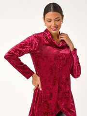 Roman Red Velvet Cowl Neck Stretch Top - Image 1 of 5