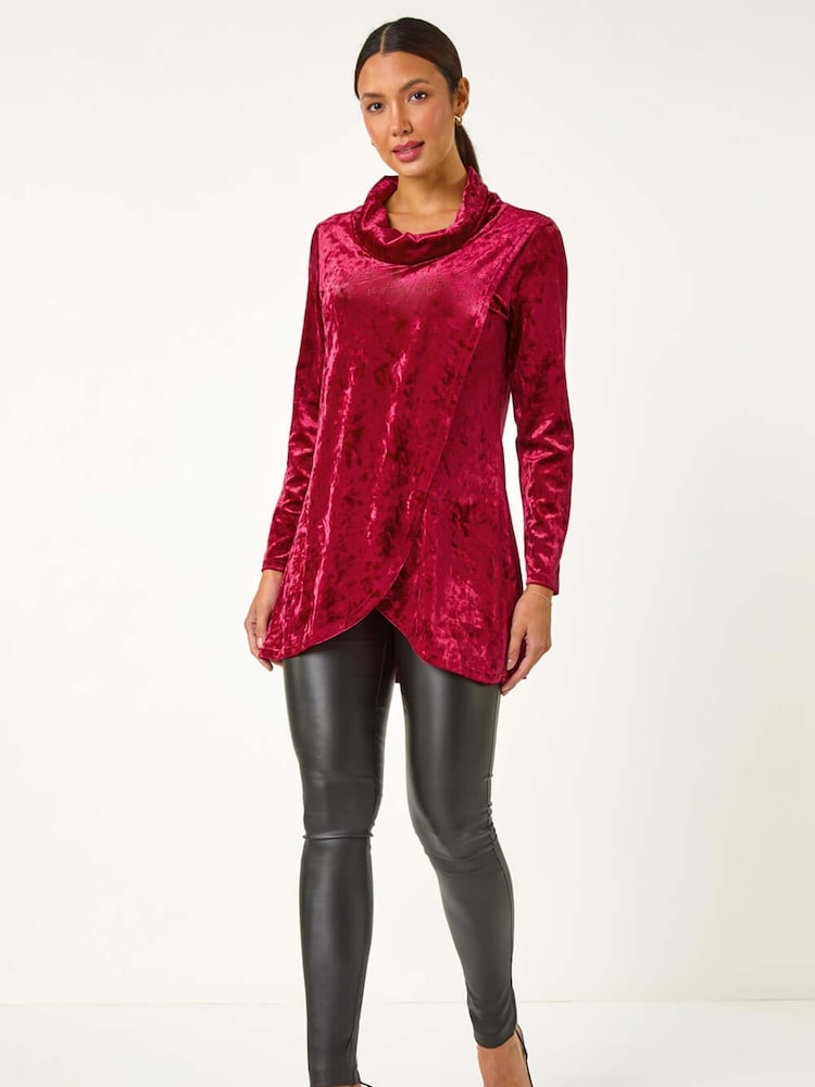 Roman Red Velvet Cowl Neck Stretch Top - Image 2 of 5