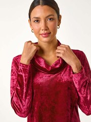 Roman Red Velvet Cowl Neck Stretch Top - Image 4 of 5