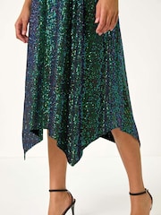 Roman Green Sequin Wrap Twist Front Midi Dress - Image 5 of 5