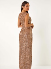 Roman Metallic Sequin Twist Front Maxi Stretch Dress - Image 4 of 6