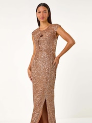 Roman Metallic Sequin Twist Front Maxi Stretch Dress - Image 5 of 6