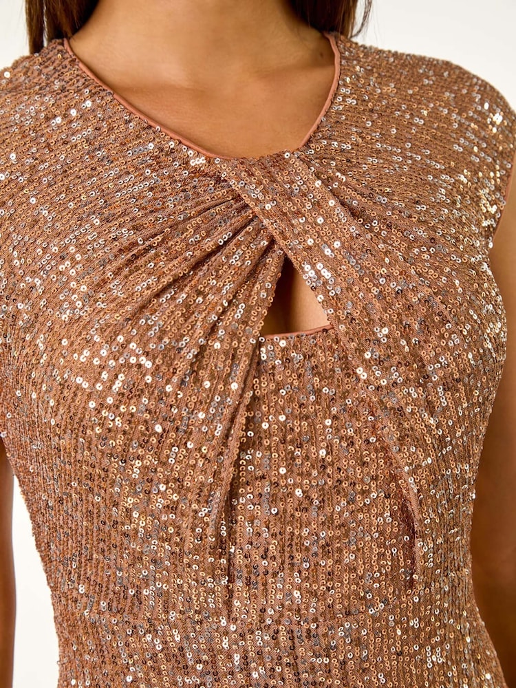Roman Metallic Sequin Twist Front Maxi Stretch Dress - Image 6 of 6
