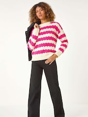 Roman Pink Wave Colour Block Knit Jumper - Image 1 of 6