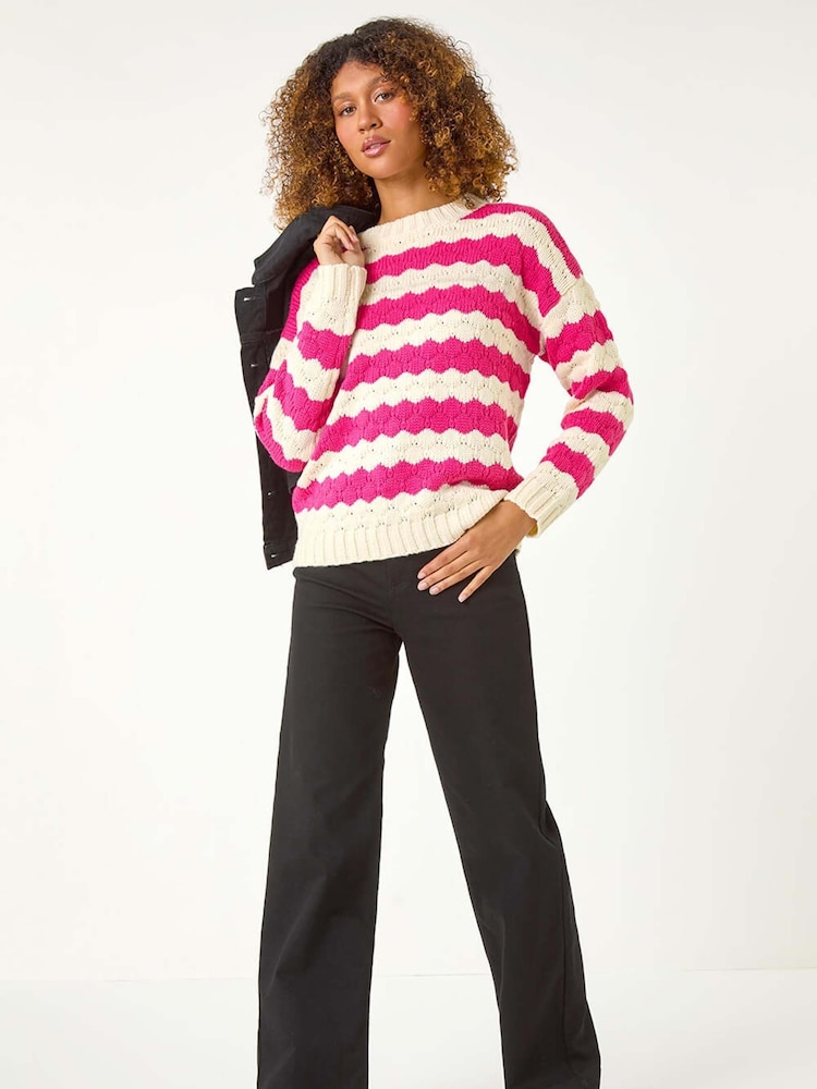Roman Pink Wave Colour Block Knit Jumper - Image 1 of 6
