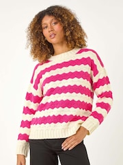 Roman Pink Wave Colour Block Knit Jumper - Image 3 of 6