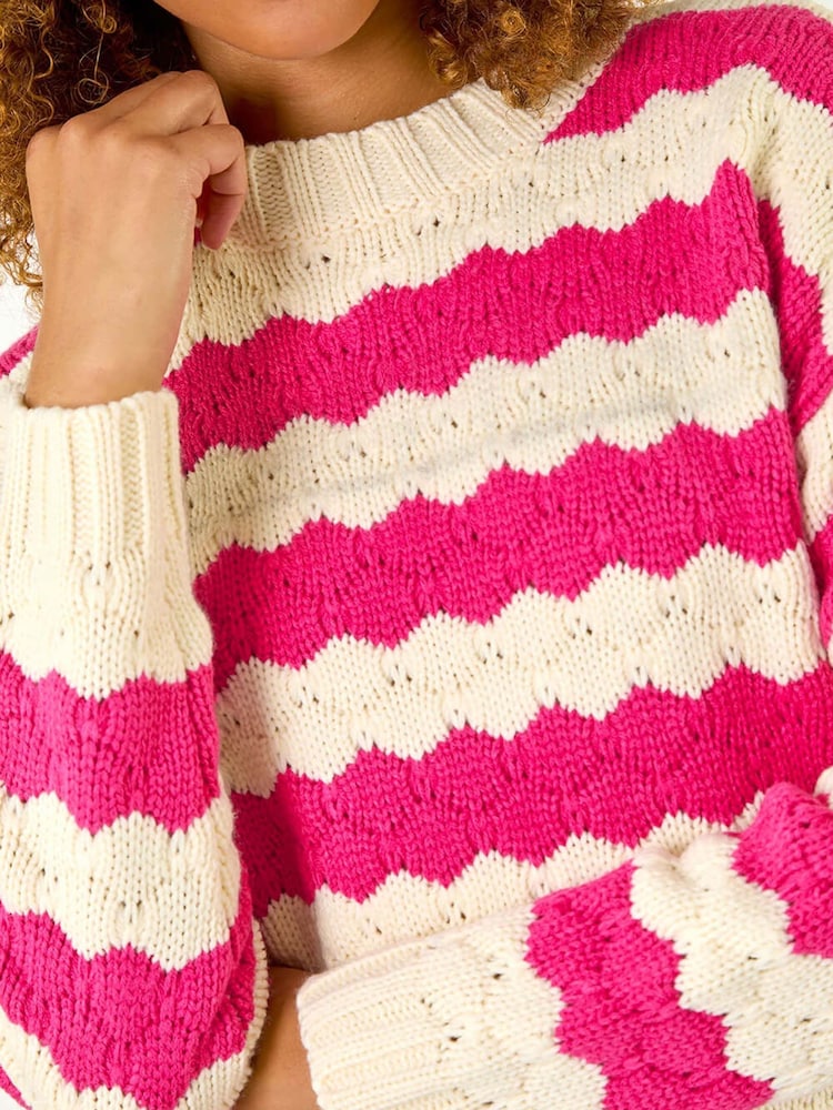 Roman Pink Wave Colour Block Knit Jumper - Image 6 of 6