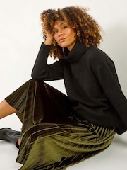 Roman Green Velvet Pleated Midi Skirt - Image 1 of 6
