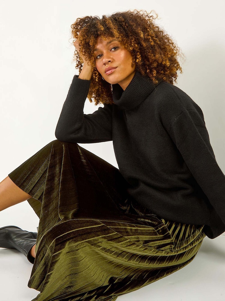Roman Green Velvet Pleated Midi Skirt - Image 1 of 6