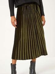 Roman Green Velvet Pleated Midi Skirt - Image 4 of 6