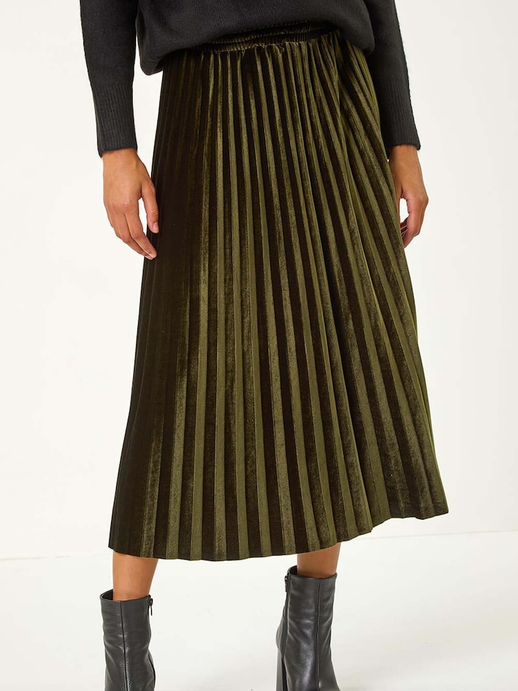 Buy Roman Green Velvet Pleated Midi Skirt from the Next UK online shop