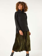 Roman Green Velvet Pleated Midi Skirt - Image 5 of 6
