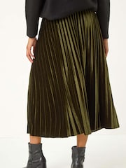 Roman Green Velvet Pleated Midi Skirt - Image 6 of 6