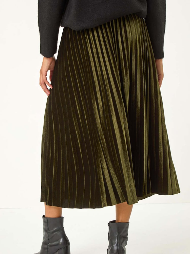 Roman Green Velvet Pleated Midi Skirt - Image 6 of 6