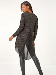 Roman Metallic Print Chiffon Hem Stretch Top - Image 1 of 6