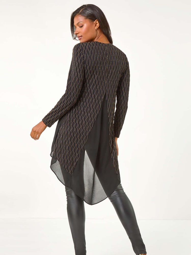 Roman Metallic Print Chiffon Hem Stretch Top - Image 1 of 6