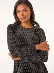 Roman Metallic Print Chiffon Hem Stretch Top - Image 4 of 6