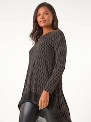 Roman Metallic Print Chiffon Hem Stretch Top - Image 6 of 6