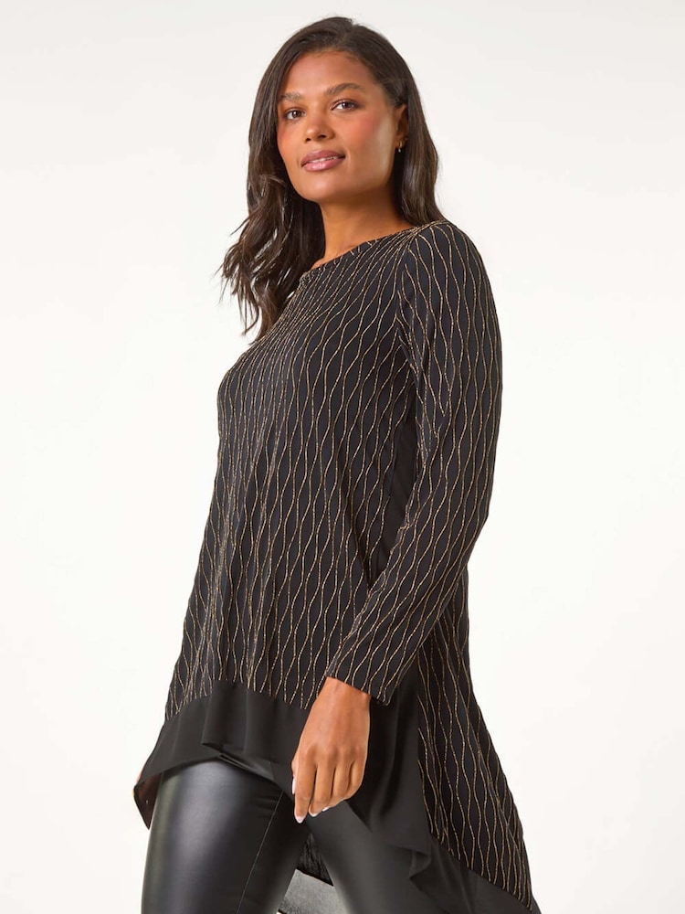 Roman Metallic Print Chiffon Hem Stretch Top - Image 6 of 6
