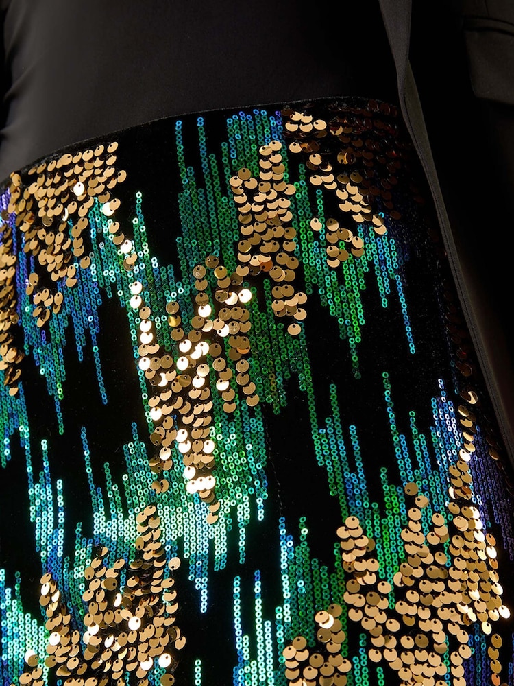 Roman Green Velvet Sequin Detail Pencil Skirt - Image 2 of 5