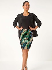 Roman Green Velvet Sequin Detail Pencil Skirt - Image 5 of 5