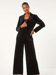 Roman Black Velvet Wide Leg Pocket Stretch Trousers - Image 2 of 5