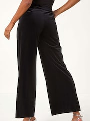Roman Black Velvet Wide Leg Pocket Stretch Trousers - Image 3 of 5