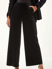 Roman Black Velvet Wide Leg Pocket Stretch Trousers - Image 4 of 5