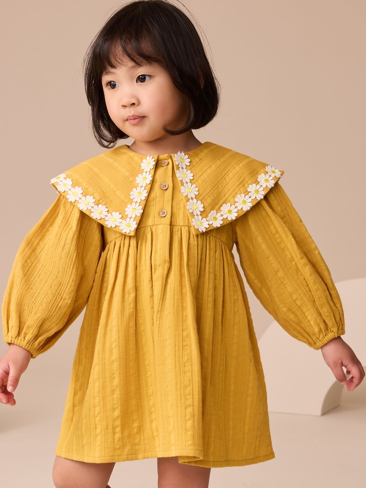 Ochre Yellow Daisy Collar Dress (3mths-8yrs) - Image 1 of 8