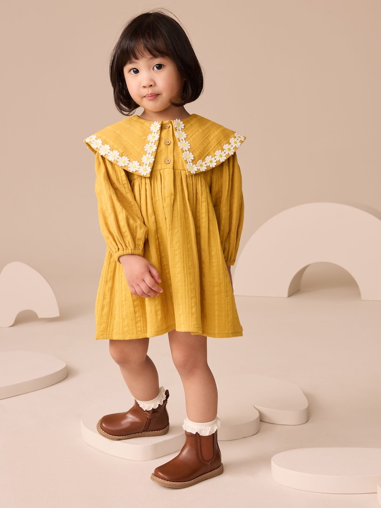 Ochre Yellow Daisy Collar Dress (3mths-8yrs) - Image 2 of 8