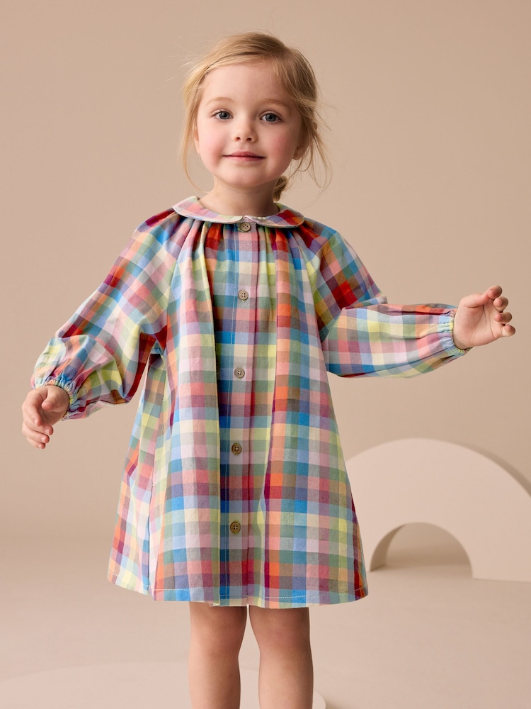 Multi Check Print 100% Cotton Shirt Dress (3mths-8yrs) - Image 1 of 10 Multi Check Print 100% Cotton Shirt Dress (3mths-8yrs) - Image 1 of 10