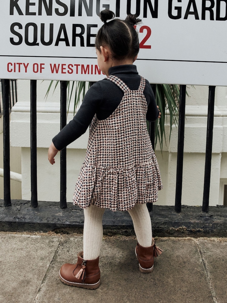 Buy Neutral Check Bubble Hem Pinafore Dress (3mths-8yrs) from the